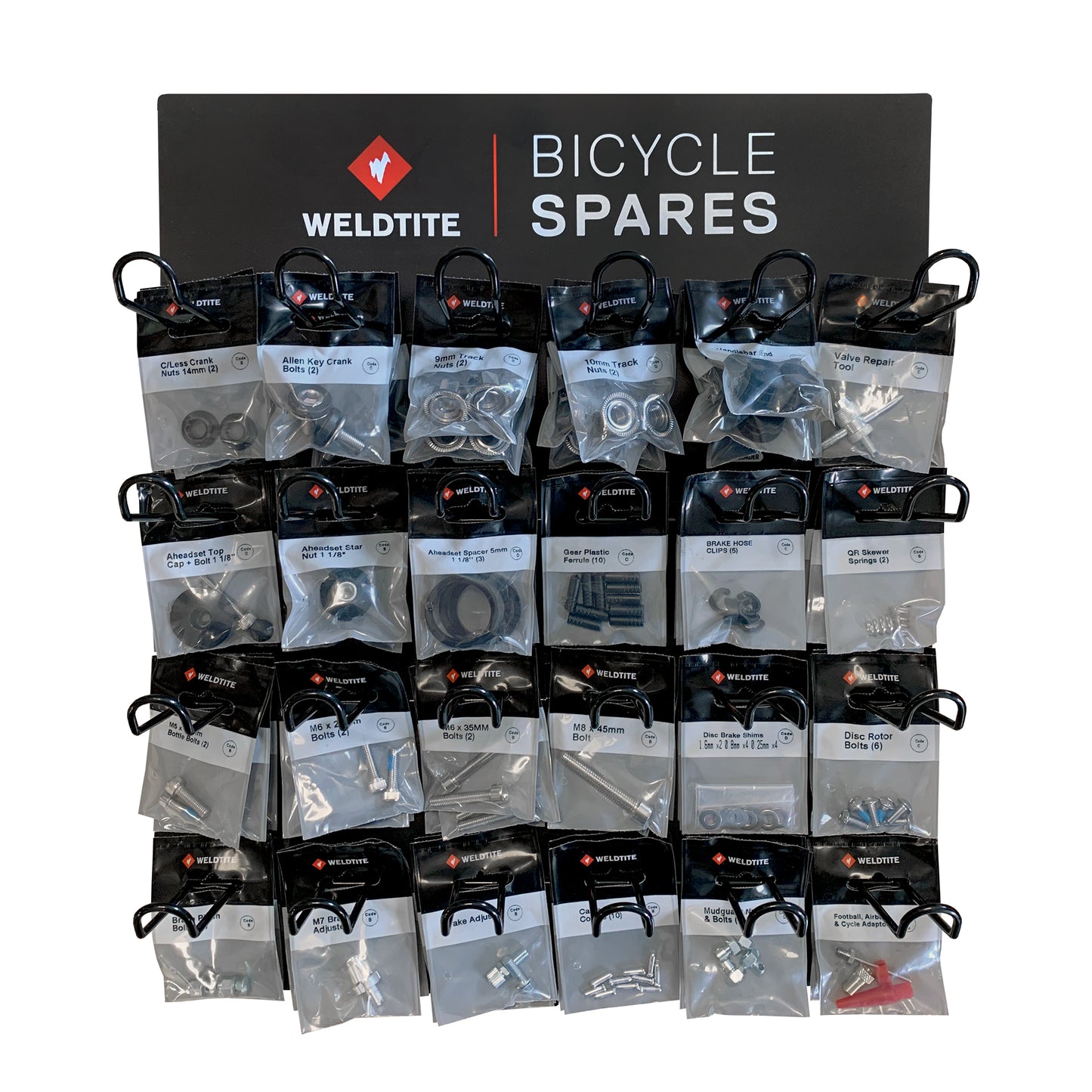 Weldtite Bike Spares Board & Stock (24 sets of 5 bags)