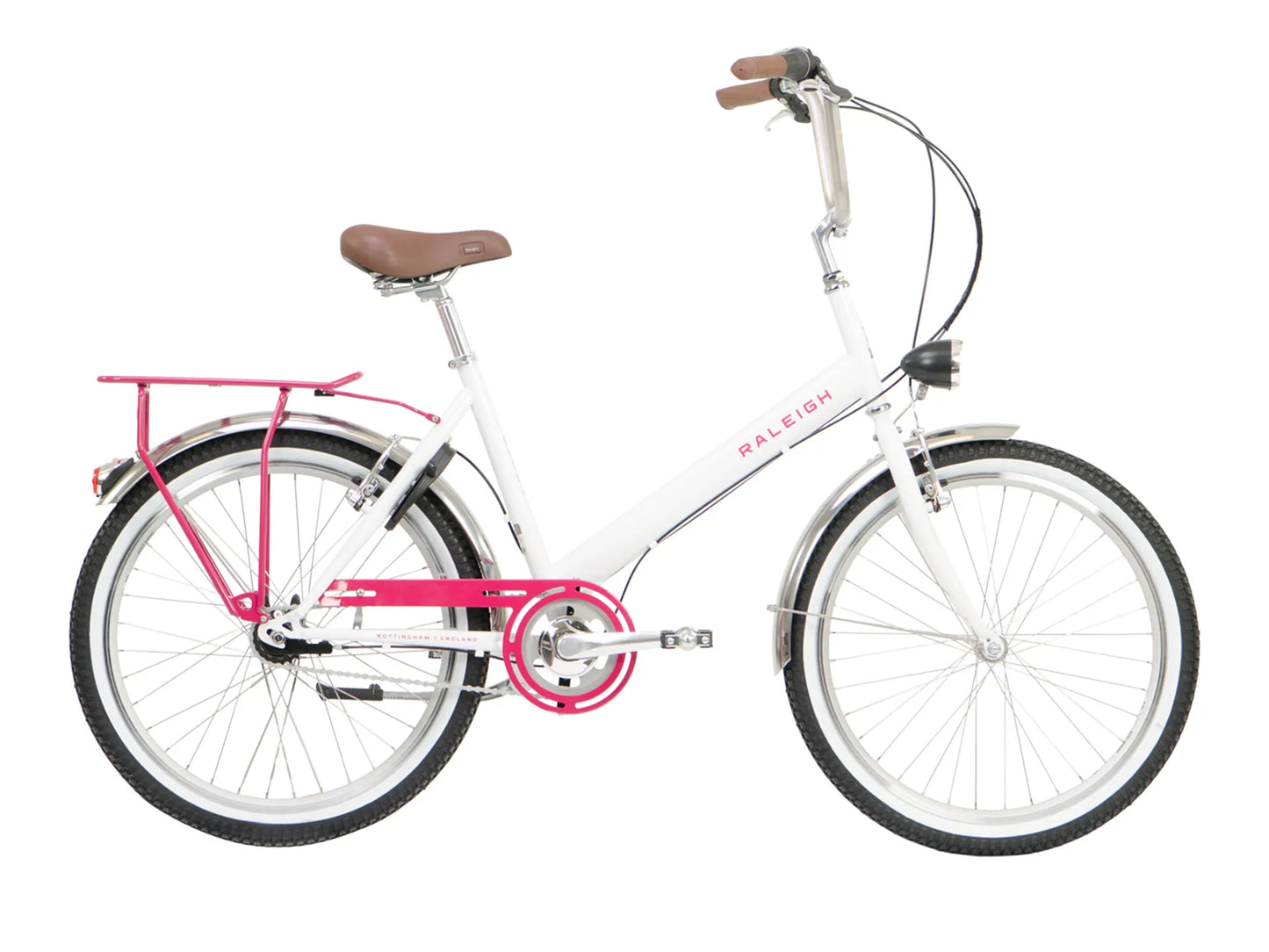 Raleigh Hoppa Womens Hybrid Bike 2023 in White & Pink / Purple & Teal